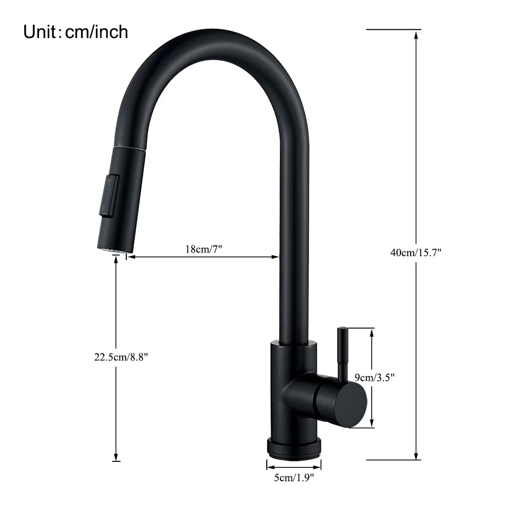Modern Black Pull Out Kitchen Faucet Single Handle Hot and Cold Mixer Tap
