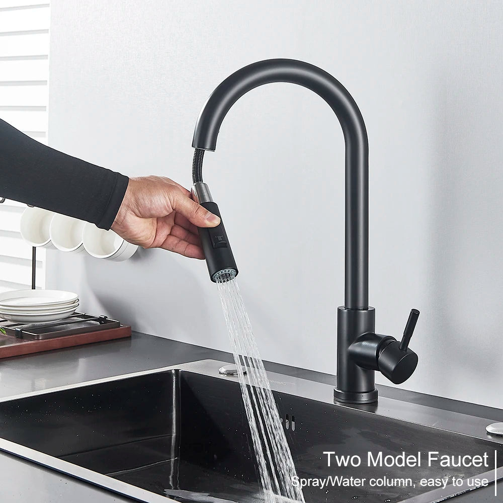 Modern Black Pull Out Kitchen Faucet Single Handle Hot and Cold Mixer Tap