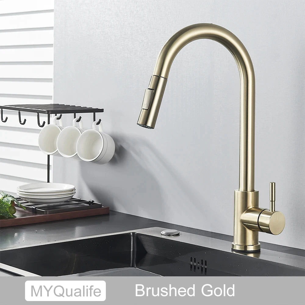 Modern Black Pull Out Kitchen Faucet Single Handle Hot and Cold Mixer Tap