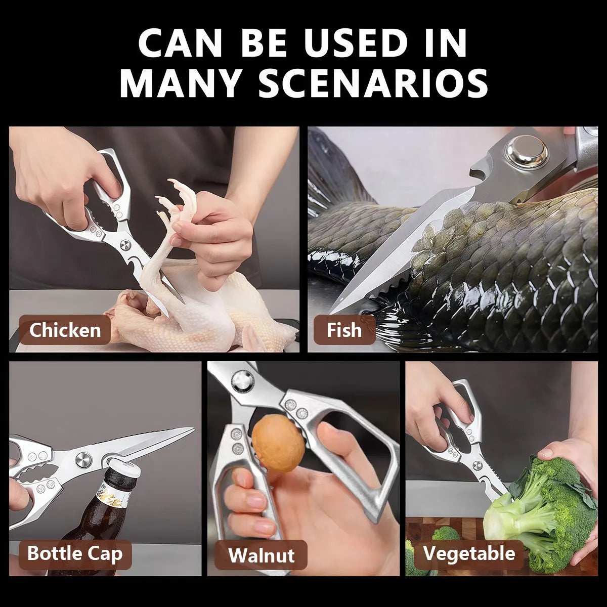 Stainless Steel Kitchen Scissors Multifunction Food Shears Heavy Duty Cutting Too